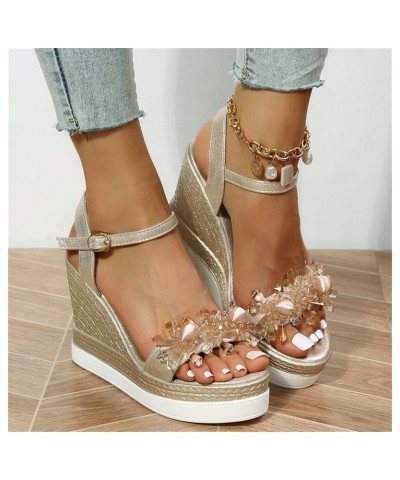 summer platform sandal,Sandals for Women Fashion Wedges Casual Buckle Roman Shoes Platform Sandals Z 14-gold $15.12 Sandals