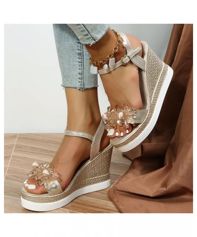 summer platform sandal,Sandals for Women Fashion Wedges Casual Buckle Roman Shoes Platform Sandals Z 14-gold $15.12 Sandals