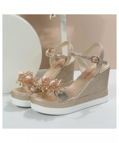 summer platform sandal,Sandals for Women Fashion Wedges Casual Buckle Roman Shoes Platform Sandals Z 14-gold $15.12 Sandals