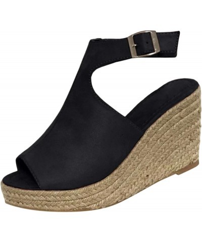 Wedge sandals for women,Womens Espadrilles Ankle Buckle Strap Peep Toe Wedges Platform Sandals Bohemia Sandals Black $17.49 O...