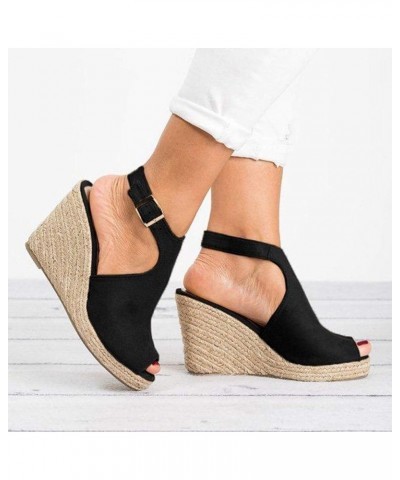 Wedge sandals for women,Womens Espadrilles Ankle Buckle Strap Peep Toe Wedges Platform Sandals Bohemia Sandals Black $17.49 O...