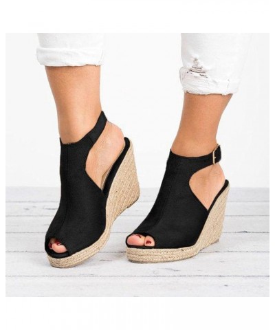 Wedge sandals for women,Womens Espadrilles Ankle Buckle Strap Peep Toe Wedges Platform Sandals Bohemia Sandals Black $17.49 O...