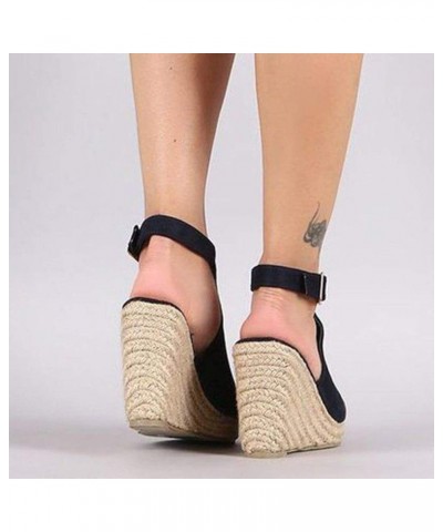 Wedge sandals for women,Womens Espadrilles Ankle Buckle Strap Peep Toe Wedges Platform Sandals Bohemia Sandals Black $17.49 O...