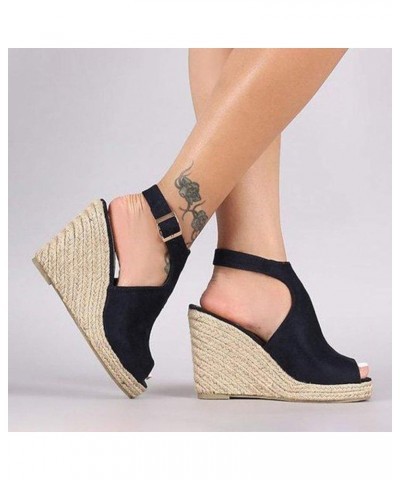 Wedge sandals for women,Womens Espadrilles Ankle Buckle Strap Peep Toe Wedges Platform Sandals Bohemia Sandals Black $17.49 O...