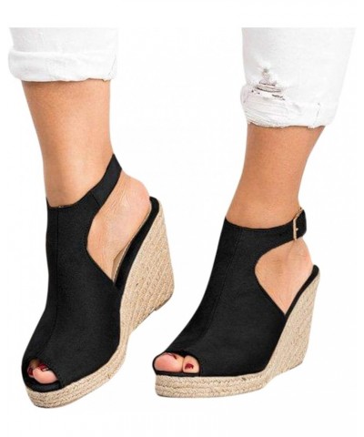 Wedge sandals for women,Womens Espadrilles Ankle Buckle Strap Peep Toe Wedges Platform Sandals Bohemia Sandals Black $17.49 O...