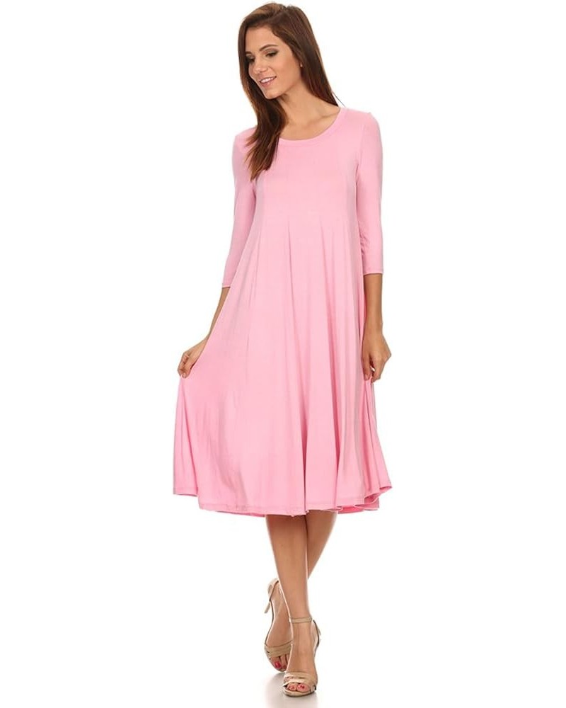 Women's Relaxed Fit 3/4 Sleeve Round Neck Jersey Knit A-Line Solid Maxi Dress Hdr00097 Light Pink $17.54 Boots