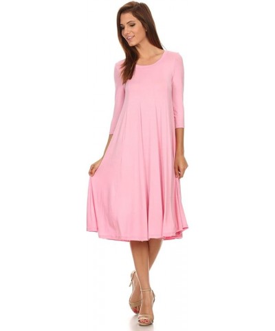 Women's Relaxed Fit 3/4 Sleeve Round Neck Jersey Knit A-Line Solid Maxi Dress Hdr00097 Light Pink $17.54 Boots