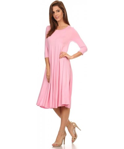 Women's Relaxed Fit 3/4 Sleeve Round Neck Jersey Knit A-Line Solid Maxi Dress Hdr00097 Light Pink $17.54 Boots