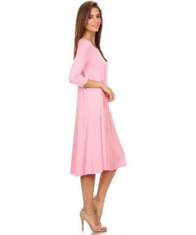 Women's Relaxed Fit 3/4 Sleeve Round Neck Jersey Knit A-Line Solid Maxi Dress Hdr00097 Light Pink $17.54 Boots