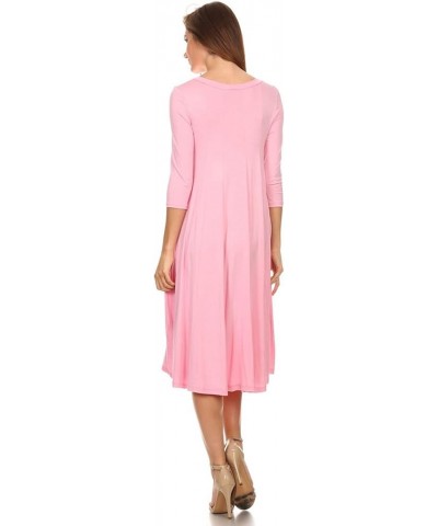 Women's Relaxed Fit 3/4 Sleeve Round Neck Jersey Knit A-Line Solid Maxi Dress Hdr00097 Light Pink $17.54 Boots