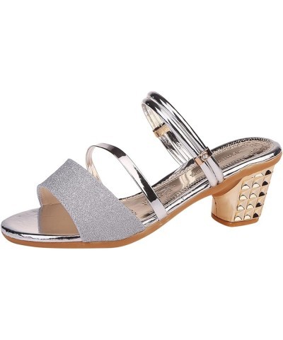 Flat Dance Shoes For Women High Heeled Sandals For Women Heels Class Dance Shoes High Heels Summer Sandals Ballet Danc Silver...