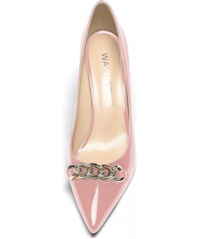 Women's Metal Chian Pointed Toe Patent Slip On Wedge Low Heel Pumps Shoes 2 Inch Pink $22.94 Pumps