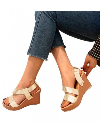 Wedge Sandals for Women Dressy Summer Leather Ankle Straps Slip-on Open Toe Beach Fashion Sandals Women's Casual Comfortable ...