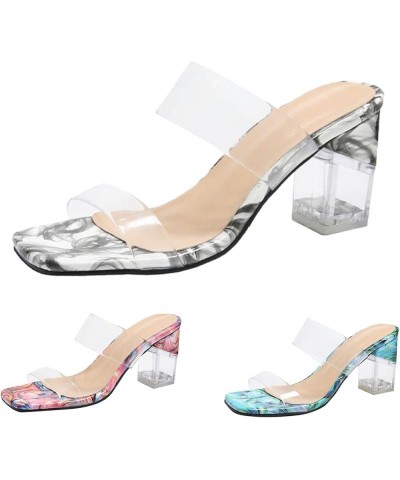 Women Sandals Summer New Pattern Transparent Heel Square Toe Retro Slip On Casual 2 Strap Sandals Women Size 11 W White $11.6...