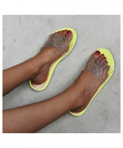 Women's Non Slip Slippers Plus Size Round Head Slippers Rhinestones Transparent Upper Fluorescent Tie-Dye Casual Sandals (Bla...