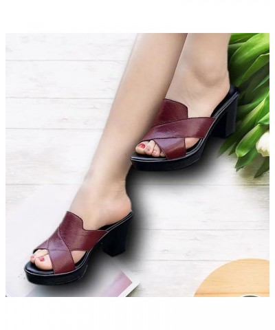 Womens Breathable Chunky Heels Outdoor Leisure Slippers Z-01 Wine $13.02 Slippers