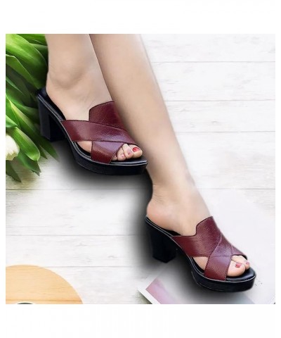 Womens Breathable Chunky Heels Outdoor Leisure Slippers Z-01 Wine $13.02 Slippers