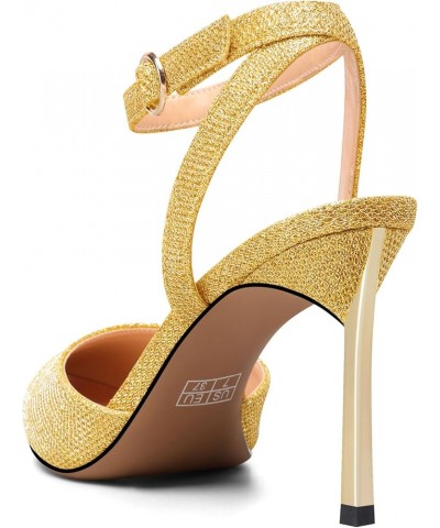 Womens Pointed Toe Ankle Strap Glitter Pumps High Heel Slingback Buckle Sandals Dress Wedding 3.3 Inches Heels Dark Yellow $4...