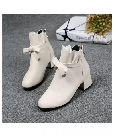 Round And Style Toe Heel Thick Autumn Boots Shoes Women's Ankle Winter Zipper women's boots Wide Width Boots for Beige $14.75...