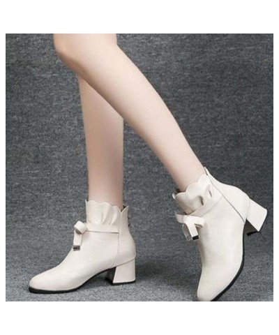 Round And Style Toe Heel Thick Autumn Boots Shoes Women's Ankle Winter Zipper women's boots Wide Width Boots for Beige $14.75...