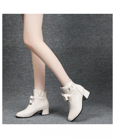 Round And Style Toe Heel Thick Autumn Boots Shoes Women's Ankle Winter Zipper women's boots Wide Width Boots for Beige $14.75...