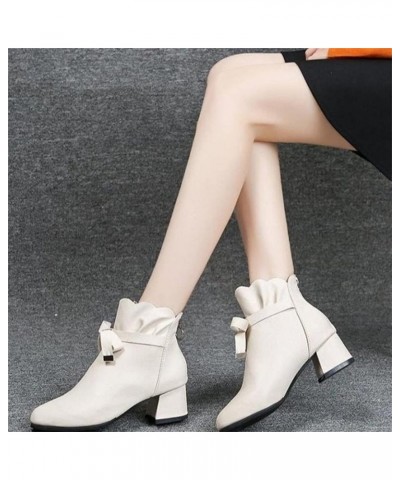 Round And Style Toe Heel Thick Autumn Boots Shoes Women's Ankle Winter Zipper women's boots Wide Width Boots for Beige $14.75...