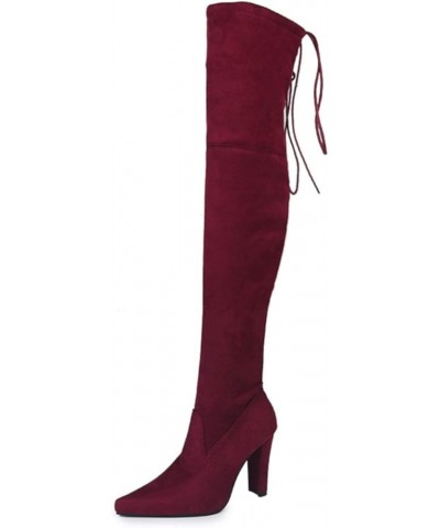 Women's Over The Knee Boot - Sexy Over The Knee Pullon Boot - Trendy Low Block Heel Shoe - Comfortable Boot Burgundy Su $21.0...