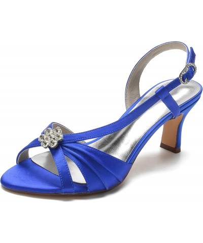 Women's Rhinestone Mid Heel Wedding Shoes for Bride Peep Toe Dress Pumps with Ankle Strap Bridal Shoes Royal Blue $34.83 Pumps