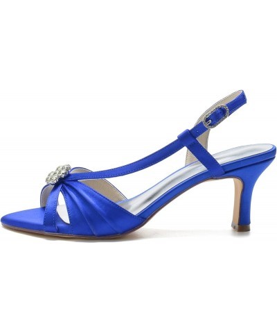 Women's Rhinestone Mid Heel Wedding Shoes for Bride Peep Toe Dress Pumps with Ankle Strap Bridal Shoes Royal Blue $34.83 Pumps