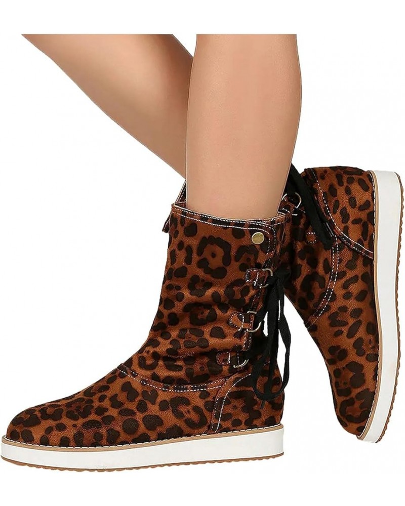 Women's Suede Boots,Winter Comfortable Outdoor Anti-Slip Flat Short Ankle Booties Retro Slouchy Combat Boots Leopard $17.34 B...