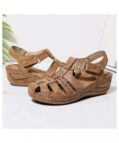 Peep Toe Fish Mouth Sandals for Women,Cutout Canvas Platform Shoes Non-Slip Walking Wedge Shoes Thick Sole A Brown $25.98 San...