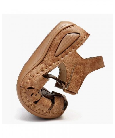 Peep Toe Fish Mouth Sandals for Women,Cutout Canvas Platform Shoes Non-Slip Walking Wedge Shoes Thick Sole A Brown $25.98 San...