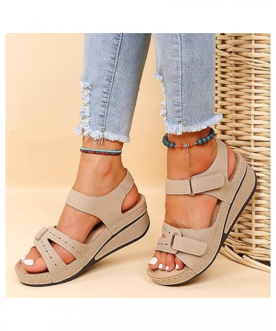 Wedge Sandal for Women Ankle Strap Flatform Arch Support Fish Mouth Toe Retro Platform Shoes Non-Slip Open Wide Slip on I23-k...