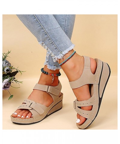 Wedge Sandal for Women Ankle Strap Flatform Arch Support Fish Mouth Toe Retro Platform Shoes Non-Slip Open Wide Slip on I23-k...