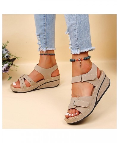 Wedge Sandal for Women Ankle Strap Flatform Arch Support Fish Mouth Toe Retro Platform Shoes Non-Slip Open Wide Slip on I23-k...