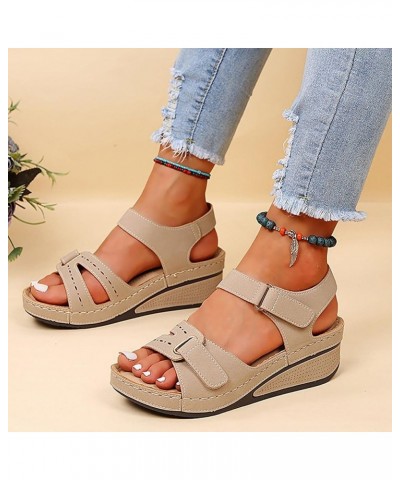 Wedge Sandal for Women Ankle Strap Flatform Arch Support Fish Mouth Toe Retro Platform Shoes Non-Slip Open Wide Slip on I23-k...