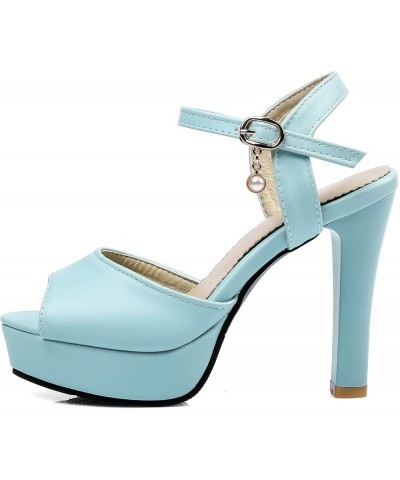 Women High Heels Sandals Women Ankle-Strap Sandals Women Peep-Toe Platform Sandals Blue $24.29 Sandals