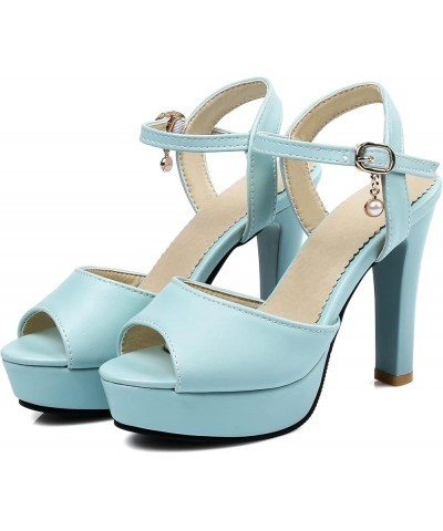 Women High Heels Sandals Women Ankle-Strap Sandals Women Peep-Toe Platform Sandals Blue $24.29 Sandals