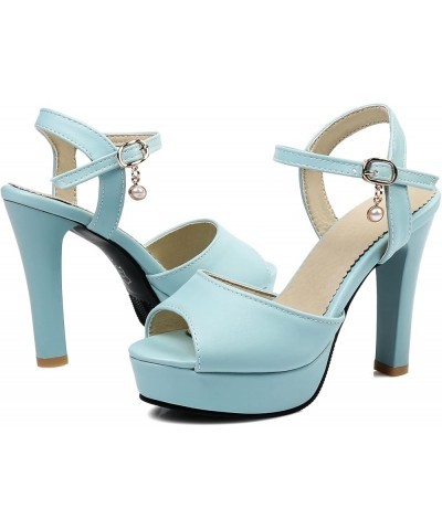 Women High Heels Sandals Women Ankle-Strap Sandals Women Peep-Toe Platform Sandals Blue $24.29 Sandals