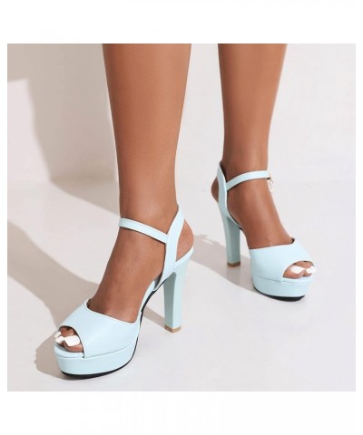 Women High Heels Sandals Women Ankle-Strap Sandals Women Peep-Toe Platform Sandals Blue $24.29 Sandals