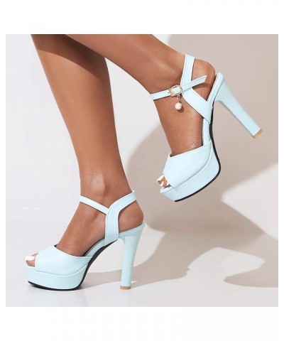 Women High Heels Sandals Women Ankle-Strap Sandals Women Peep-Toe Platform Sandals Blue $24.29 Sandals