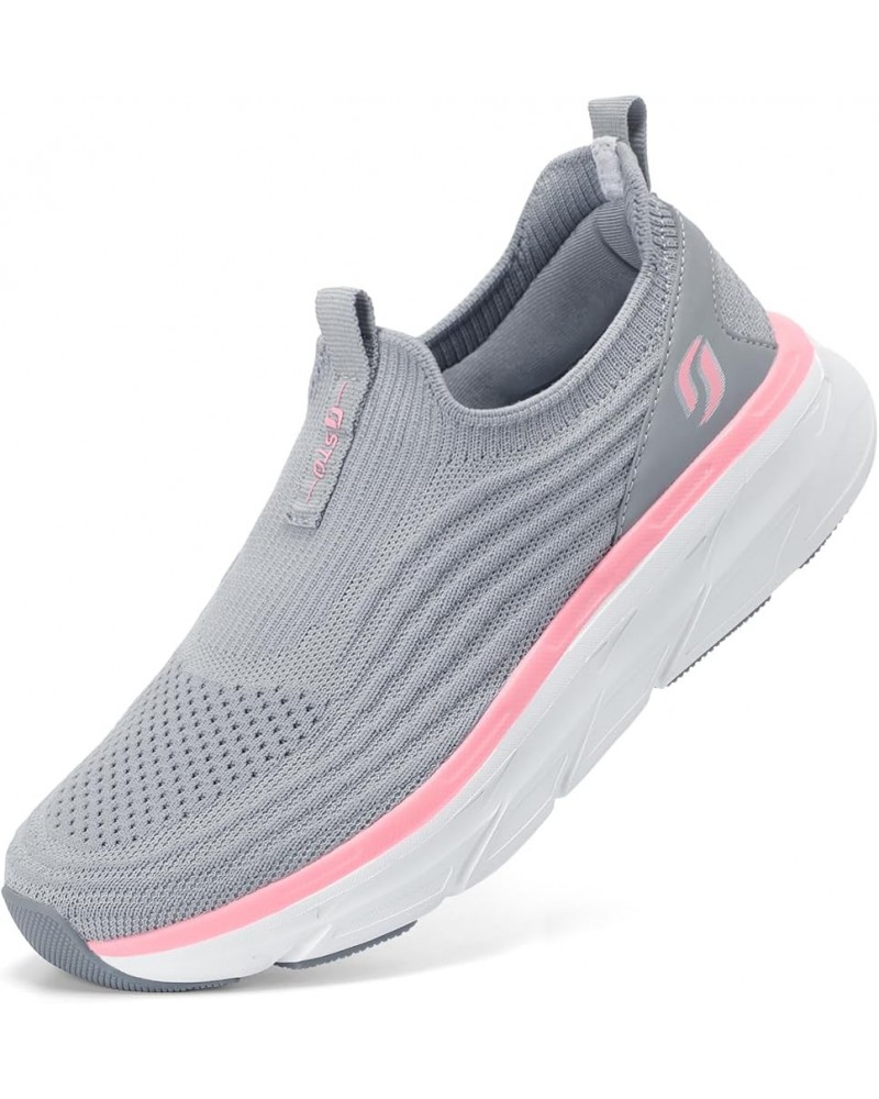 Walking Shoes Women Slip on Sneakers with Arch Support Memory Foam Dark Grey Pink $23.95 Athletic Shoes