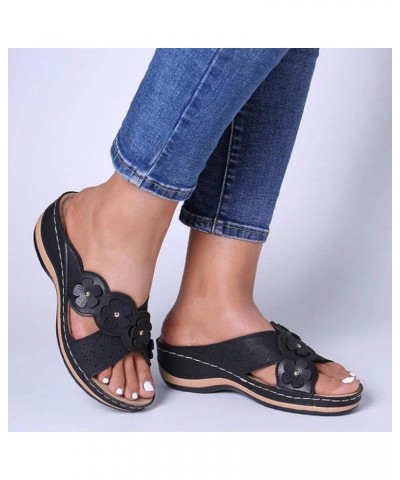 Women's Floral Sandals Shoes Slippers Fashion Ladies Casual Wedges Womens Indoor Outdoor Slippers Size 10 Black $21.15 Slippers