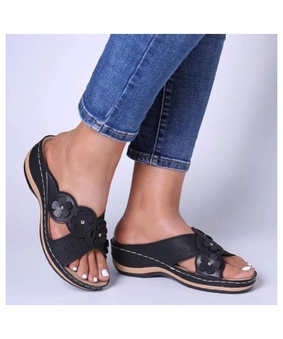 Women's Floral Sandals Shoes Slippers Fashion Ladies Casual Wedges Womens Indoor Outdoor Slippers Size 10 Black $21.15 Slippers