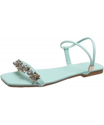 Flat Sandals For Women Slip on Sandals Rhinestone Decorative Beach Flats Ankle Strappy Sandal Shoes Green $22.92 Sandals