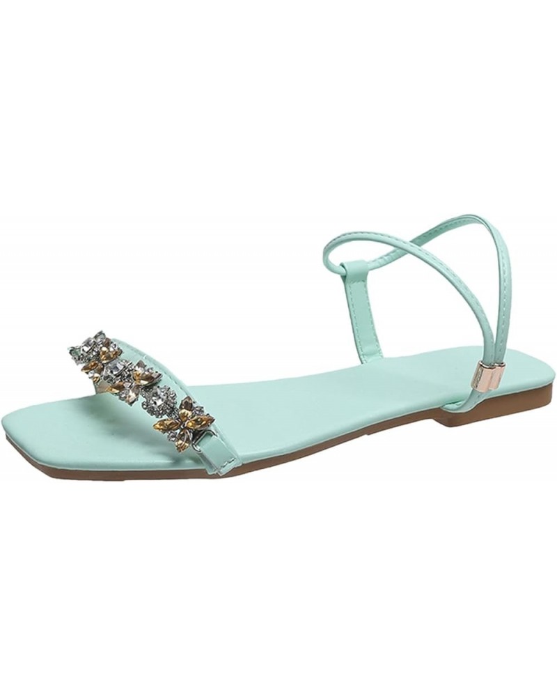 Flat Sandals For Women Slip on Sandals Rhinestone Decorative Beach Flats Ankle Strappy Sandal Shoes Green $22.92 Sandals