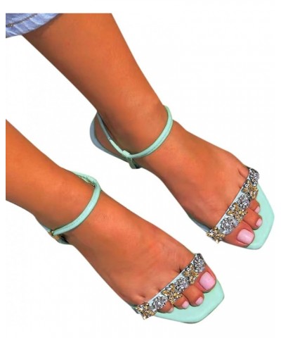 Flat Sandals For Women Slip on Sandals Rhinestone Decorative Beach Flats Ankle Strappy Sandal Shoes Green $22.92 Sandals