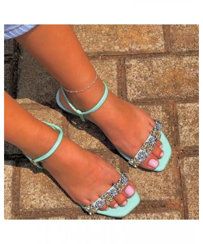 Flat Sandals For Women Slip on Sandals Rhinestone Decorative Beach Flats Ankle Strappy Sandal Shoes Green $22.92 Sandals