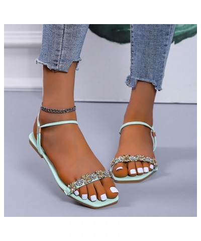 Flat Sandals For Women Slip on Sandals Rhinestone Decorative Beach Flats Ankle Strappy Sandal Shoes Green $22.92 Sandals