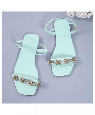 Flat Sandals For Women Slip on Sandals Rhinestone Decorative Beach Flats Ankle Strappy Sandal Shoes Green $22.92 Sandals